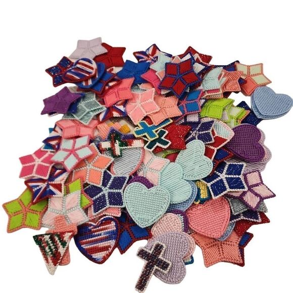 Canvas Cross Stitch Over 120 Pieces Hearts Stars Crosses Handmade Craft Gift Dec - Picture 1 of 1